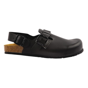 Abeba schwarze Lederclog mit Fersenriemen...