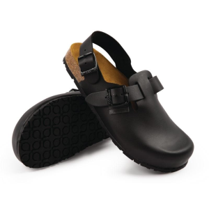 Abeba schwarze Lederclog mit Fersenriemen Größe 43