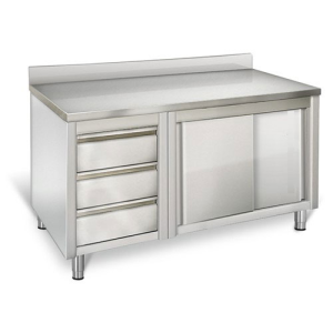 Arbeitsschrank 1,6m - mit 3 Schubladen links und Aufkantung