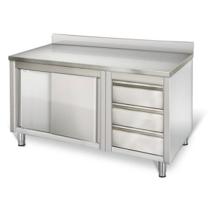 Arbeitsschrank 1,6m - mit 3 Schubladen rechts und Aufkantung