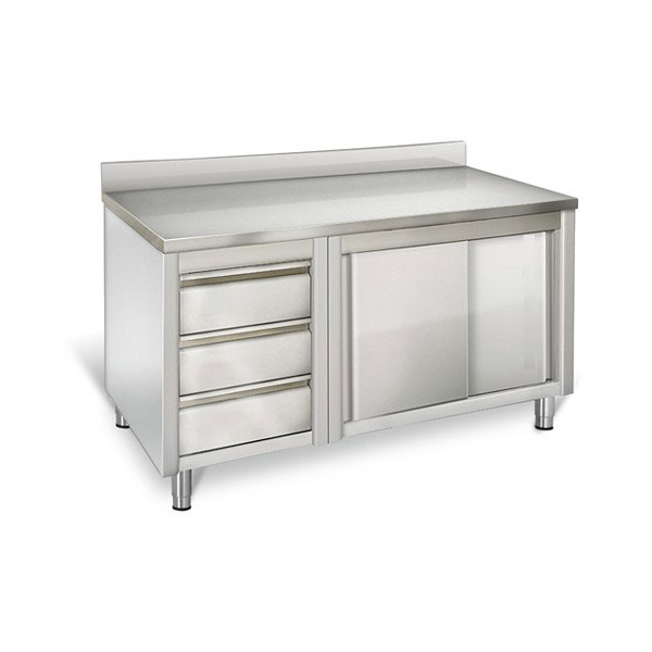 Arbeitsschrank 2,0m - mit 3 Schubladen links und Aufkantung