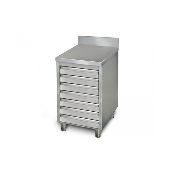 Schubladenschrank 0,5m - mit 7 Schubladen für Pizzateigbällchen - und Aufkantung