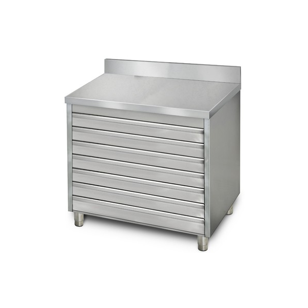 Schubladenschrank 0,9m - mit 7 Schubladen für Pizzateigbällchen - und Aufkantung