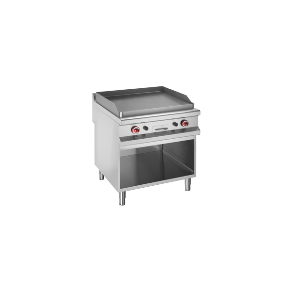 Gas Grillplatte glatt auf offenem Unterschrank