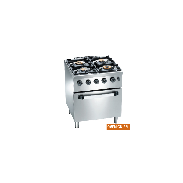 Gasherd 4 Brenner auf Gasbackofen GN 2/1
