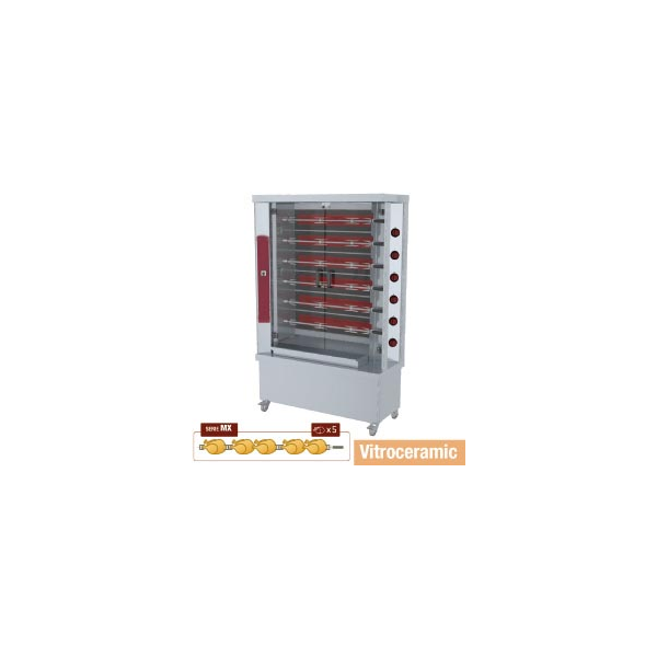 Hähnchengrill Glaskeramik, 6 Spieße auf Rädern (30 Hähnchen)