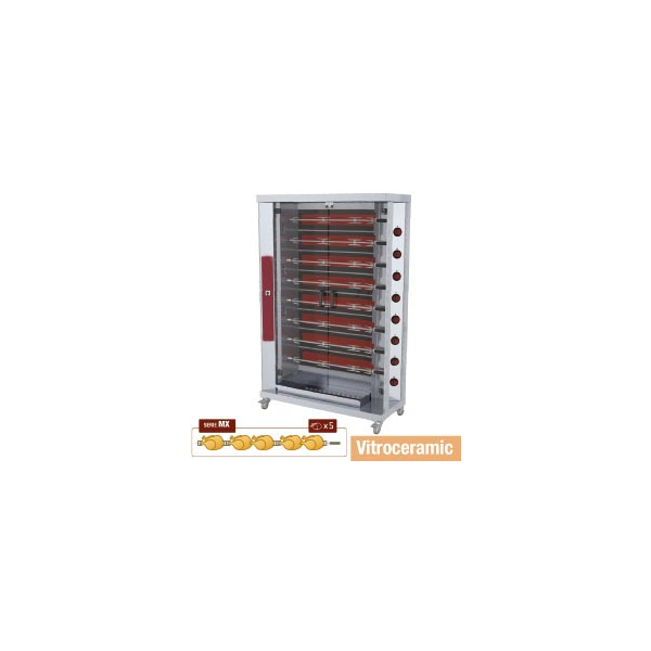 Hähnchengrill Glaskeramik, 8 Spieße auf Rädern (40 Hähnchen)