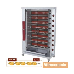 Hähnchengrill Glaskeramik, 8 Spieße auf Rädern (40 Hähnchen)