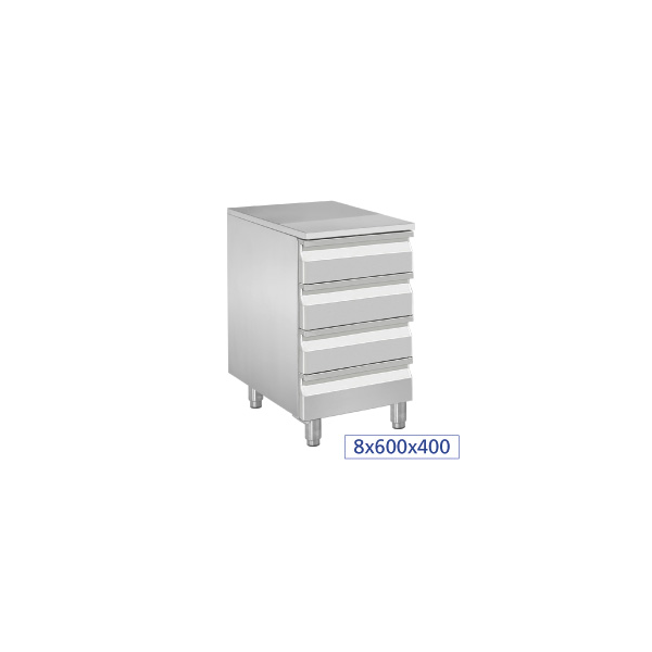 Kommode für Teig, 4 neutrale Schubladen (8x Behälter 600x400)