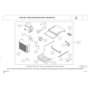 Kühltisch 2 Türen 600x400, 3 neutrale Schubladen + Schubladen für Utensilien